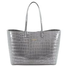 Maxima Croco Tote, laptop tote in grey croc-embossed Italian leather – front view