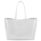 Maxima Croco Tote, laptop tote in white croc-embossed Italian leather – front view