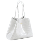 Maxima Croco Tote, laptop tote in white croc-embossed Italian leather – angled view with the open top