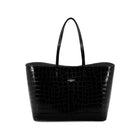 Maxima Croco Tote, laptop tote in black croc-embossed Italian leather – front view – Made in Italy