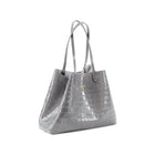 Maxima Croco Tote, laptop tote in grey croc-embossed Italian leather – angled view with the open top
