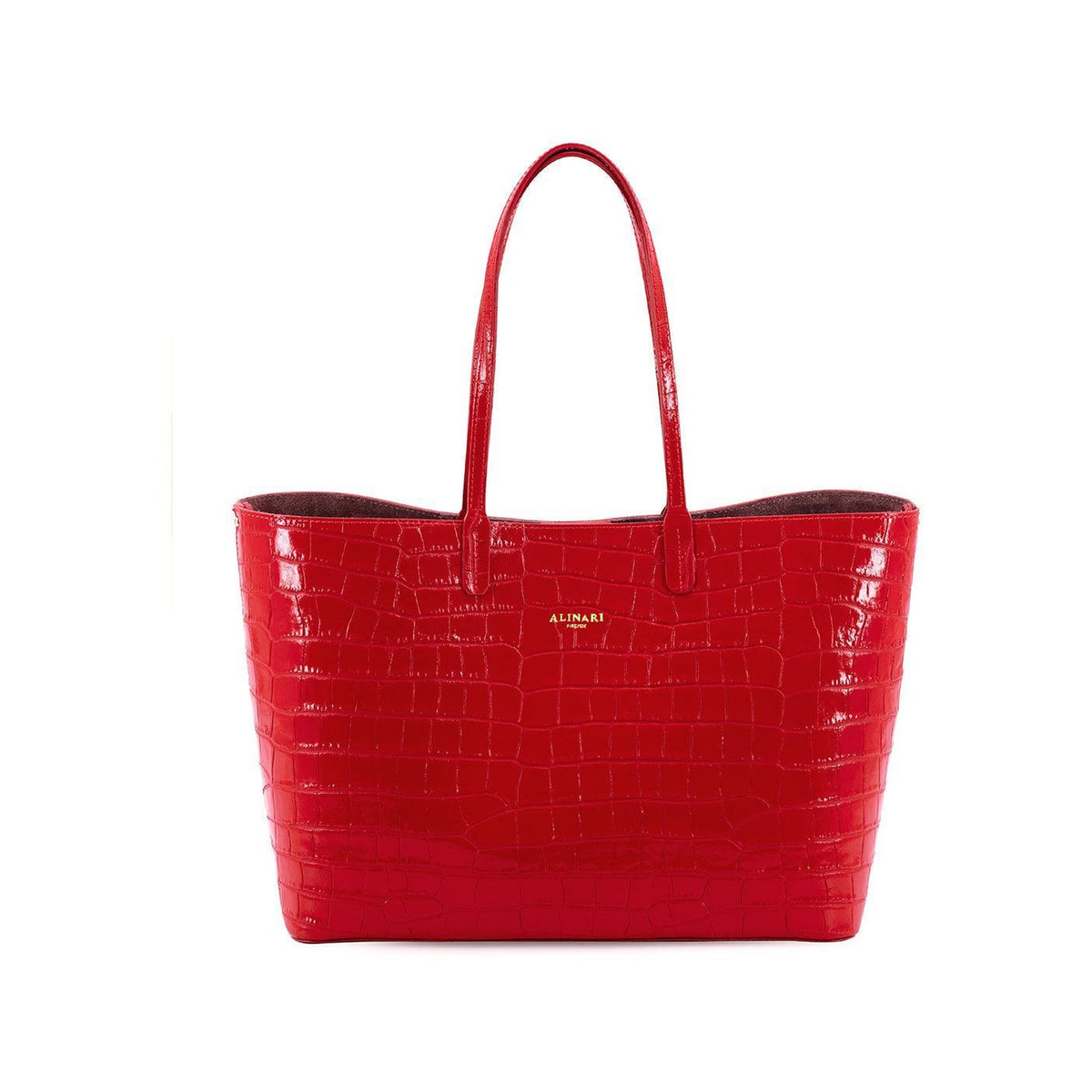 Maxima Croco Tote, laptop tote in red croc-embossed Italian leather – front view