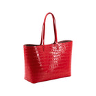 Maxima Croco Tote, laptop tote in red croc-embossed Italian leather – three-quarter view