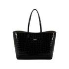 Maxima Croco Tote, laptop tote in black croc-embossed Italian leather – front view – Made in Italy