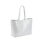 Maxima Croco Tote, laptop tote in white croc-embossed Italian leather – three-quarter view