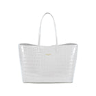 Maxima Croco Tote, laptop tote in white croc-embossed Italian leather – front view