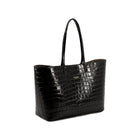 Maxima Croco Tote, laptop tote in black croc-embossed Italian leather – three-quarter view