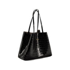 Maxima Croco Tote, laptop tote in black croc-embossed Italian leather – angled view with the open top