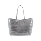 Maxima Croco Tote, laptop tote in grey croc-embossed Italian leather – front view