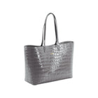 Maxima Croco Tote, laptop tote in grey croc-embossed Italian leather – three-quarter view