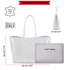 Maxima Croco Tote, laptop tote in white croc-embossed Italian leather – size guide: 48 × 30 × 14 cm, fits a 15.6" laptop