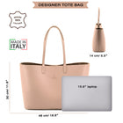 Maxima Tote, laptop tote in beige smooth Italian leather – size guide: 48 × 30 × 14 cm, fits a 15.6" laptop