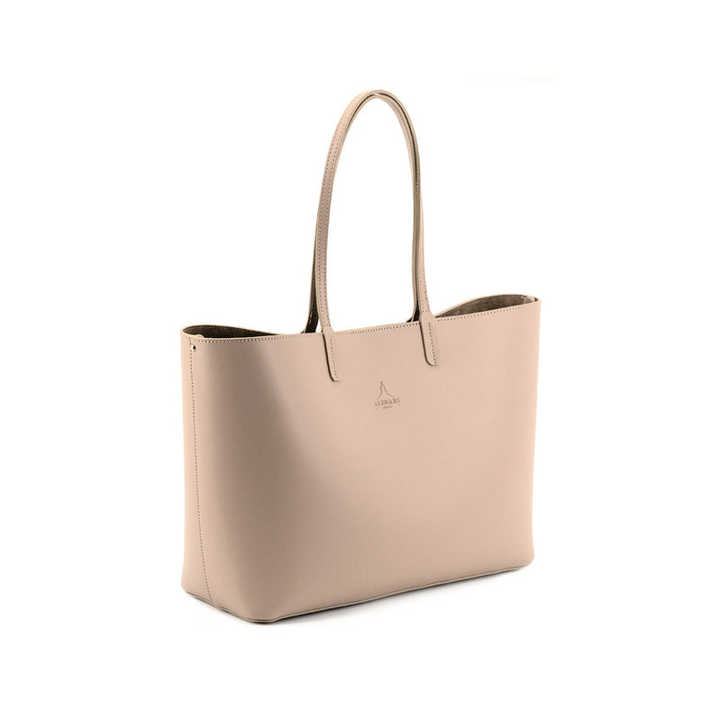 Maxima Tote, laptop tote in beige smooth Italian leather – front view