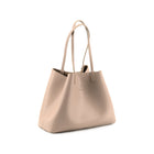Maxima Tote, laptop tote in beige smooth Italian leather – three-quarter view