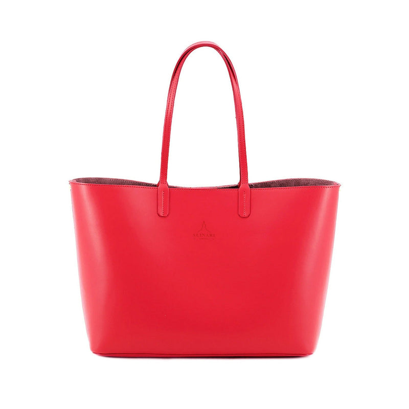 Maxima Tote, laptop tote in red smooth Italian leather – front view – Made in Italy