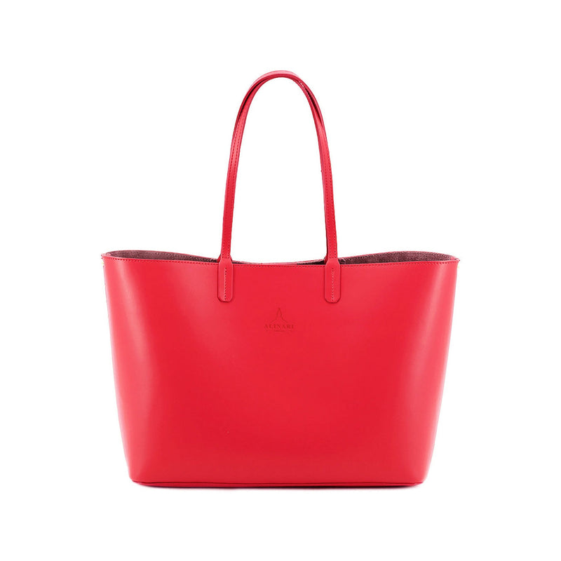 Maxima Tote, laptop tote in red smooth Italian leather – front view – Made in Italy