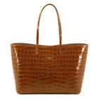 Maxima Croco Tote, laptop tote in camel croc-embossed Italian leather – front view
