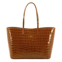 Maxima Croco Tote, laptop tote in camel croc-embossed Italian leather – front view