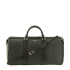 Milano, travel bag in black deer-print Italian calfskin – front view with shoulder strap – Made in Italy