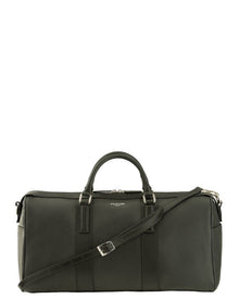 Milano, travel bag in black deer-print Italian calfskin – front view with shoulder strap – Made in Italy