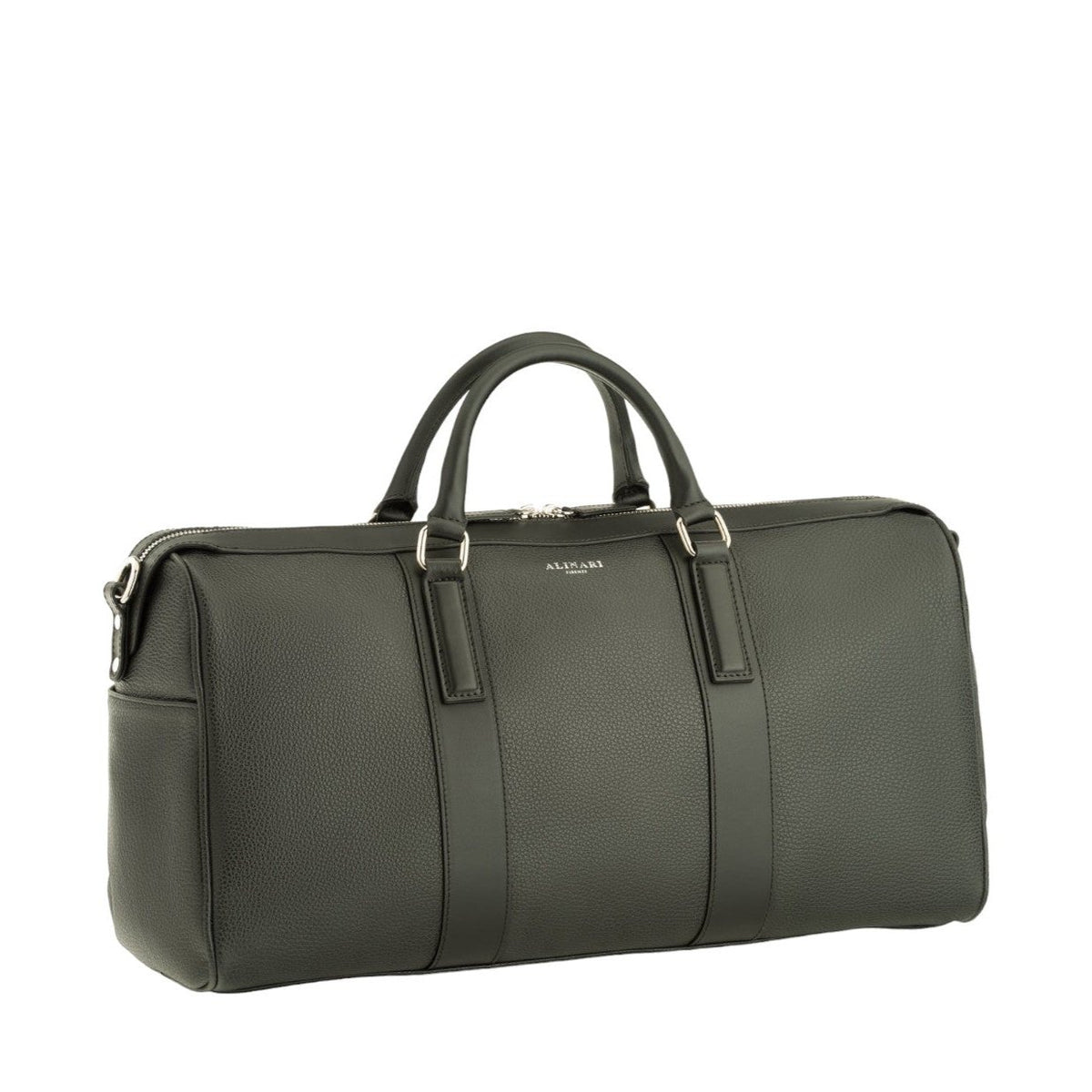 Milano, travel bag in black deer-print Italian calfskin – front view