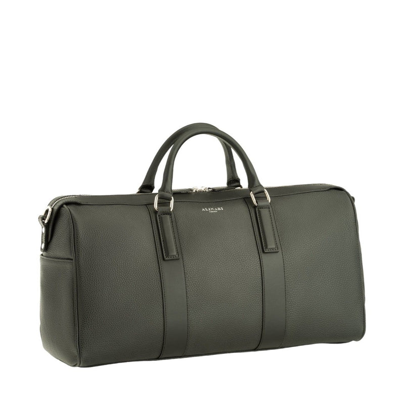Milano, travel bag in black deer-print Italian calfskin – front view