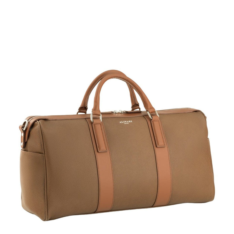 Milano, travel bag in brown deer-print Italian calfskin – front view
