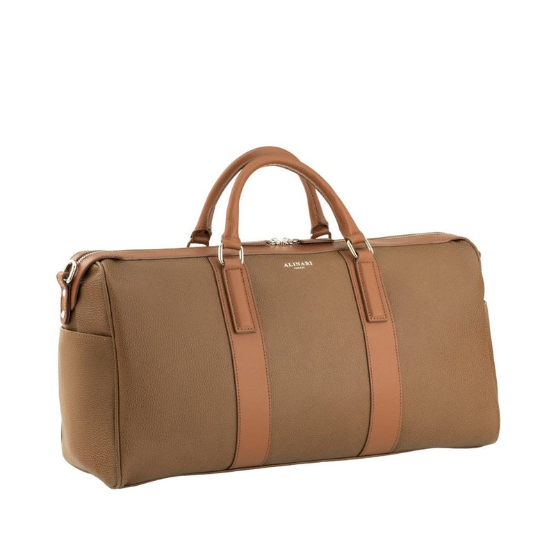 Brown deer-print calfskin weekend bag Milano – front view with top handles