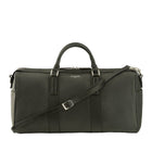 Milano, travel bag in black deer-print Italian calfskin – front view with shoulder strap – handmade in Florence