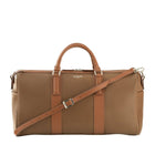 Milano, travel bag in brown deer-print Italian calfskin – front view with shoulder strap