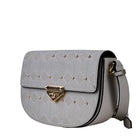 Naelie, crossbody bag in white diamond-quilted Italian leather with gold studs – three-quarter view
