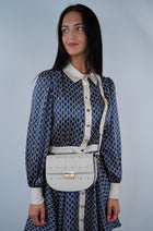 Naelie, crossbody bag in white diamond-quilted Italian leather with gold studs – worn crossbody