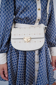 Naelie, crossbody bag in white diamond-quilted Italian leather with gold studs – worn crossbody
