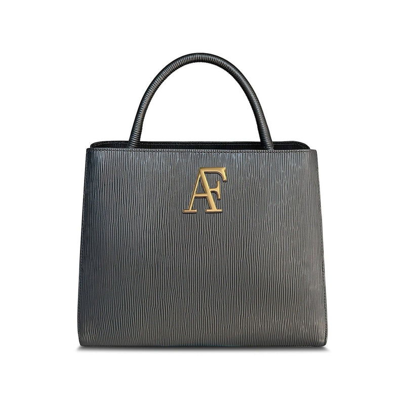 Navona, top-handle bag in black textured Italian leather – front view