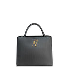Navona, top-handle bag in black honeycomb-embossed Italian leather – front view
