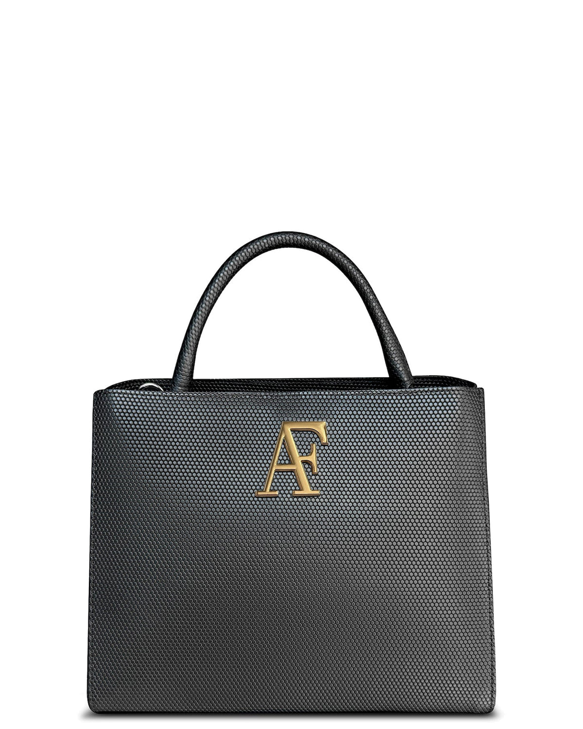 Navona, top-handle bag in black honeycomb-embossed Italian leather – front view