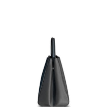 Navona, top-handle bag in black honeycomb-embossed Italian leather – side view