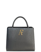 Navona, top-handle bag in black textured Italian leather – front view