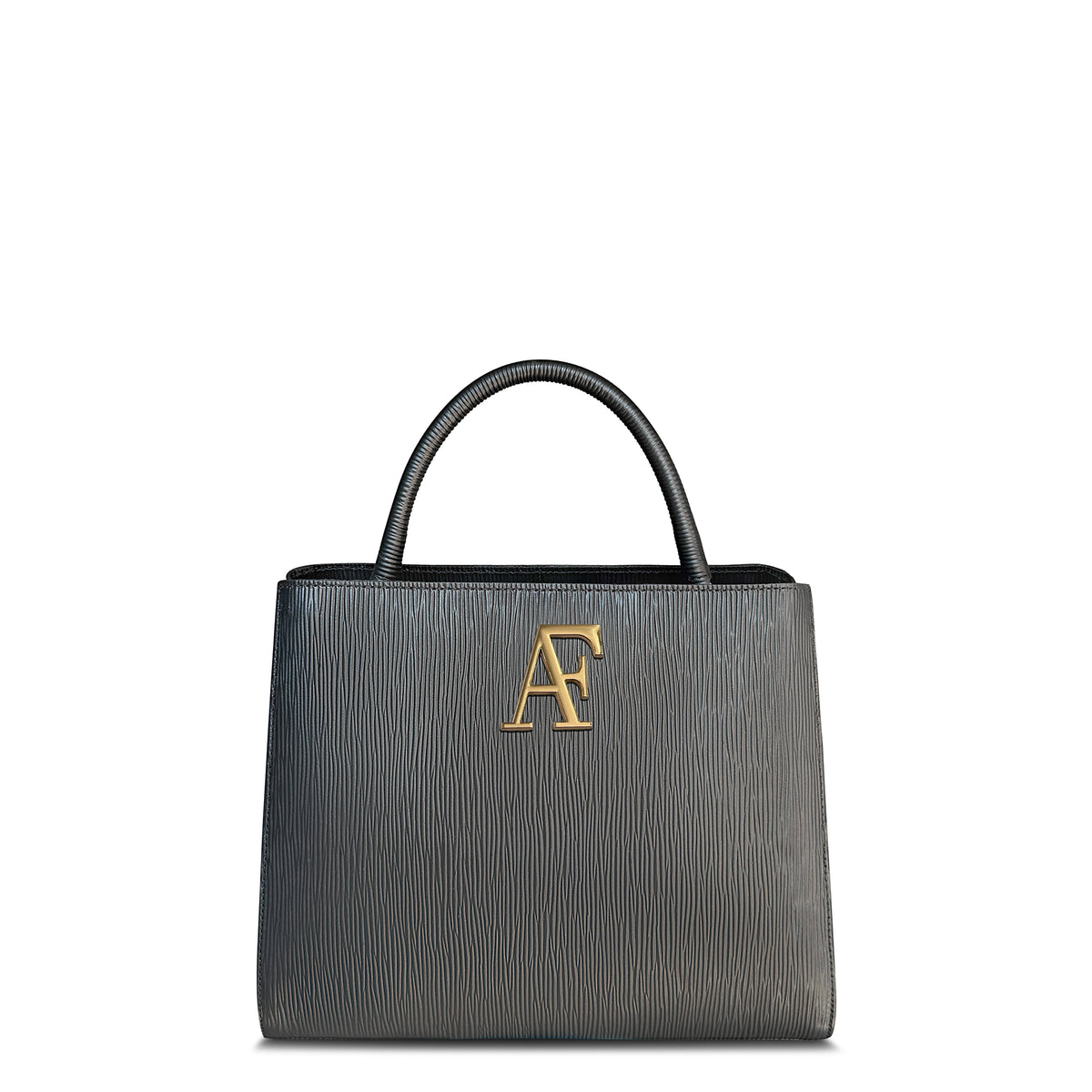 Navona, top-handle bag in black textured Italian leather – front view