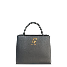 Navona, top-handle bag in black textured Italian leather – front view