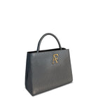 Navona, top-handle bag in black textured Italian leather – three-quarter view