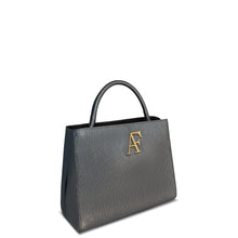 Navona, top-handle bag in black textured Italian leather – three-quarter view
