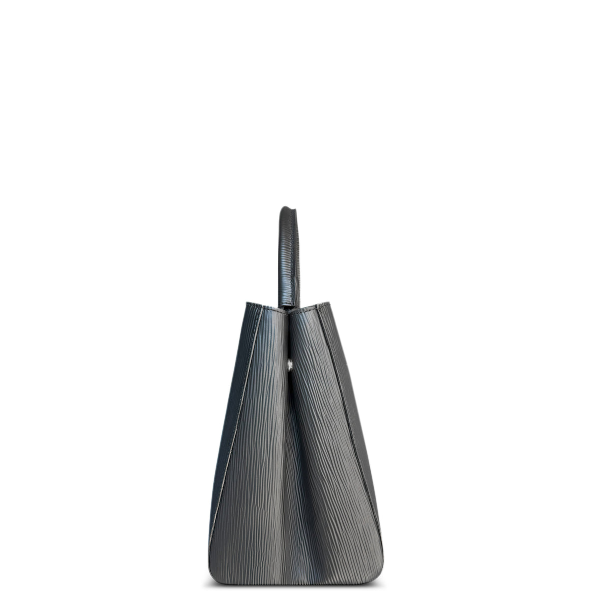 Navona, top-handle bag in black textured Italian leather – side view