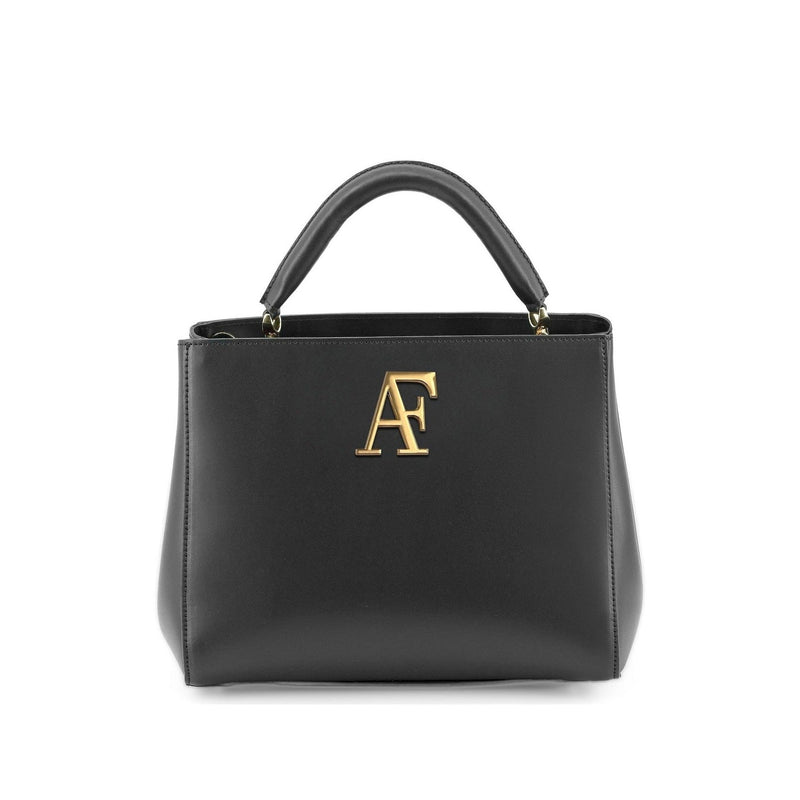 Navona, top-handle bag in smooth black Italian leather – front view
