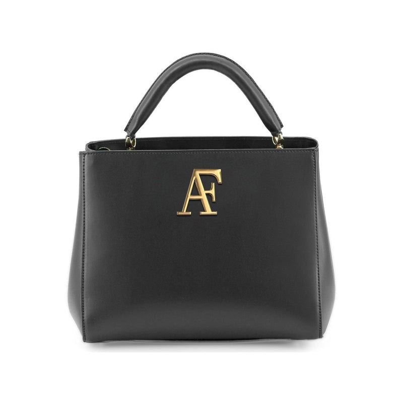 Navona, top-handle bag in smooth black Italian leather – front view