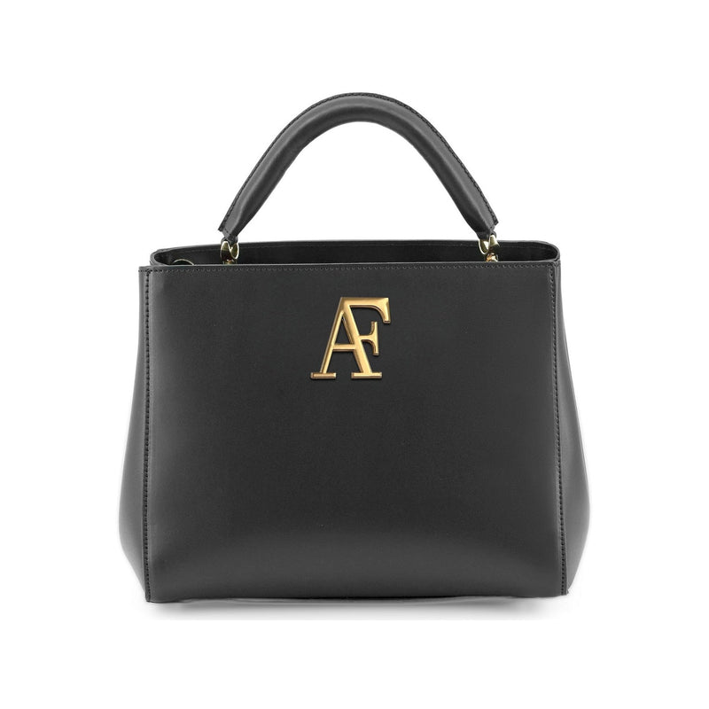 Navona, top-handle bag in smooth black Italian leather – front view