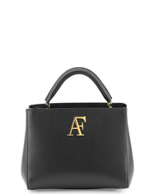 Navona, top-handle bag in smooth black Italian leather – front view
