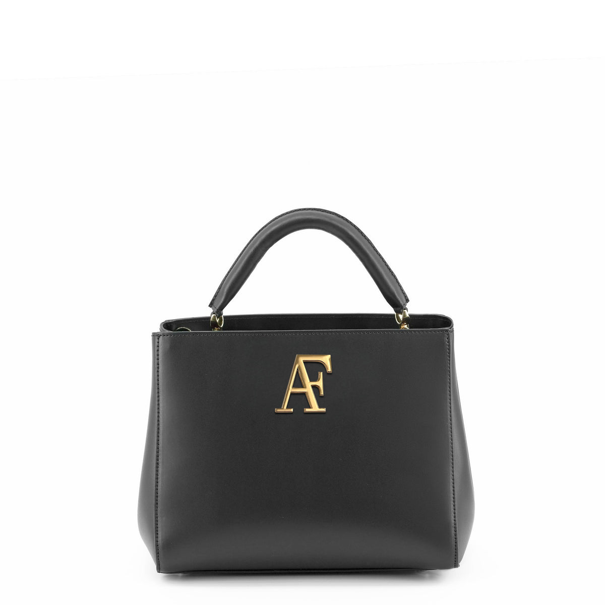 Navona, top-handle bag in smooth black Italian leather – front view