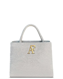 Navona, top-handle bag in white Italian nubuck leather – front view – Made in Italy
