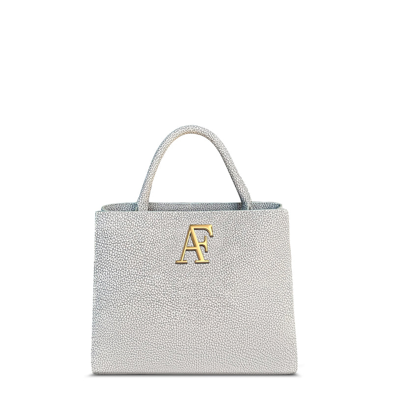 Navona, top-handle bag in white Italian nubuck leather – front view – Made in Italy